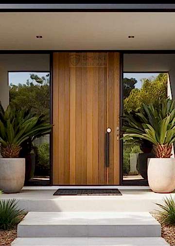 SE Elegance villa kapısı, sıcak ahşap dokusunu modern siyah çizgilerle birleştirir. Gövdesindeki doğal desen, kapıya estetik bir derinlik kazandırırken, siyah yan paneller ve kapı kolu güçlü bir kontrast sunar. Dış mekân şartlarına dayanıklı malzemelerle üretilen SE Elegance, özel ölçü imkanıyla her villaya uyum sağlar. Güvenliğin yanı sıra, mimari bütünlüğü de gözeten bir tercihtir.