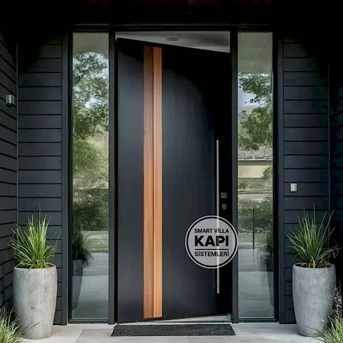 Siyah Mat Cam Metal Villa Kapısı – SDR-14