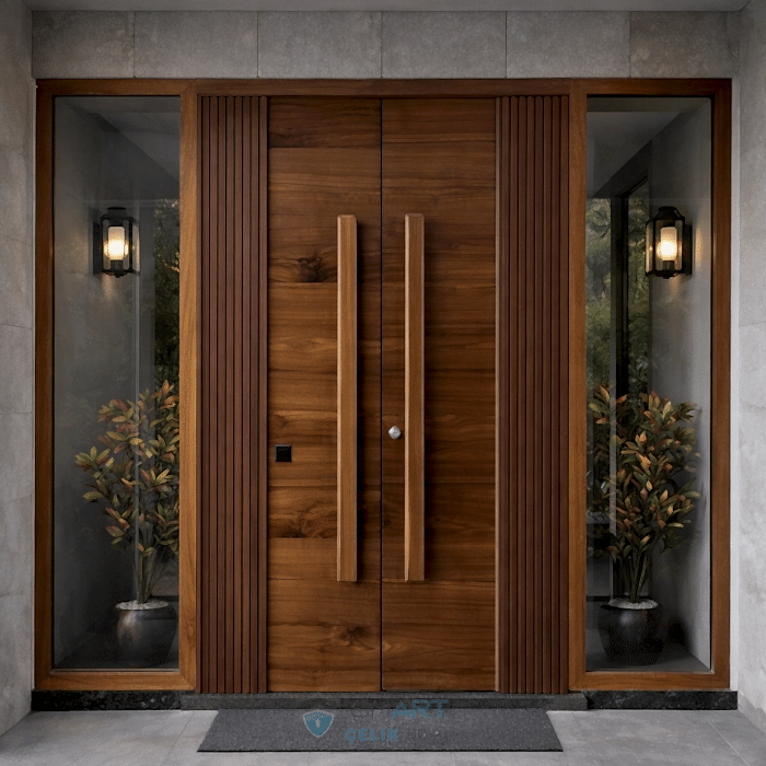 Doğal Ahşap Camlı Modern Villa Kapısı – B23